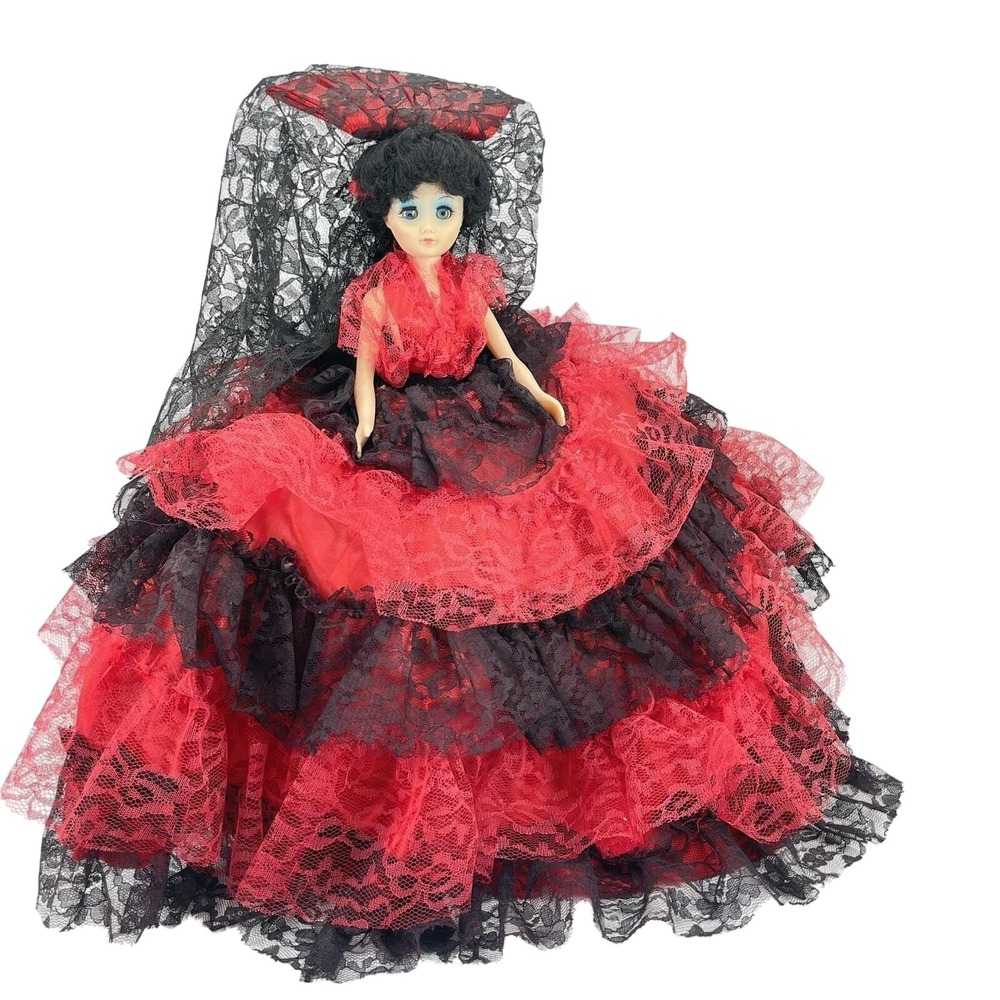 Vtg 18" H & M Doll NY Spanish Flamenco Dancer Red Black Lace Dolls of All Lands
